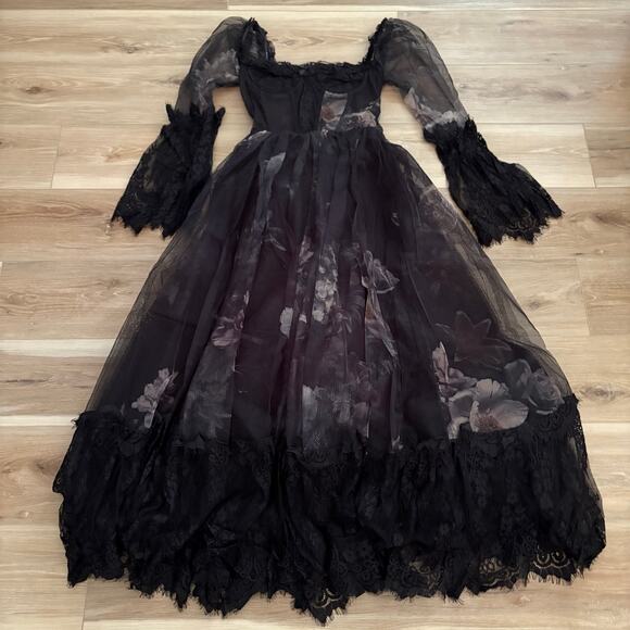 Dolls Kill Widow Dance With Death Sheer Maxi Dress Floral M - Picture 1 of 9